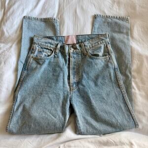 Revice Jeans Womens 28 Blue Straight High Rise Light Wash Button Up